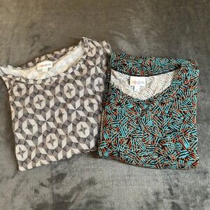 LuLaRoe Geometric Pattern Tunic Top Short Sleeve Casual Set of 2 Womens Medium